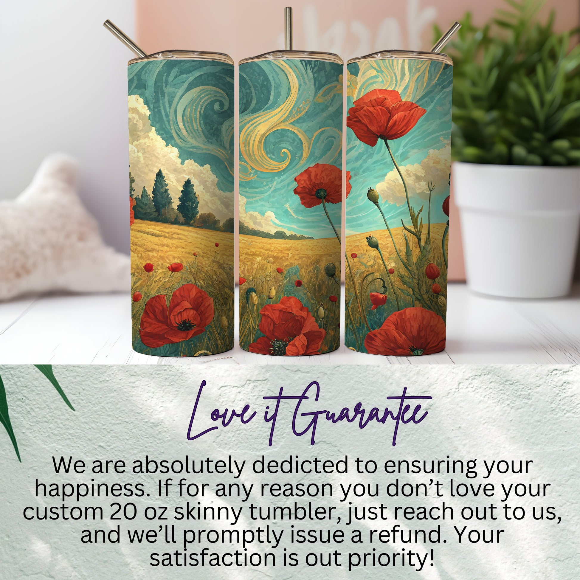 Vibrant Poppy Field Scenic Design Skinny Tumbler