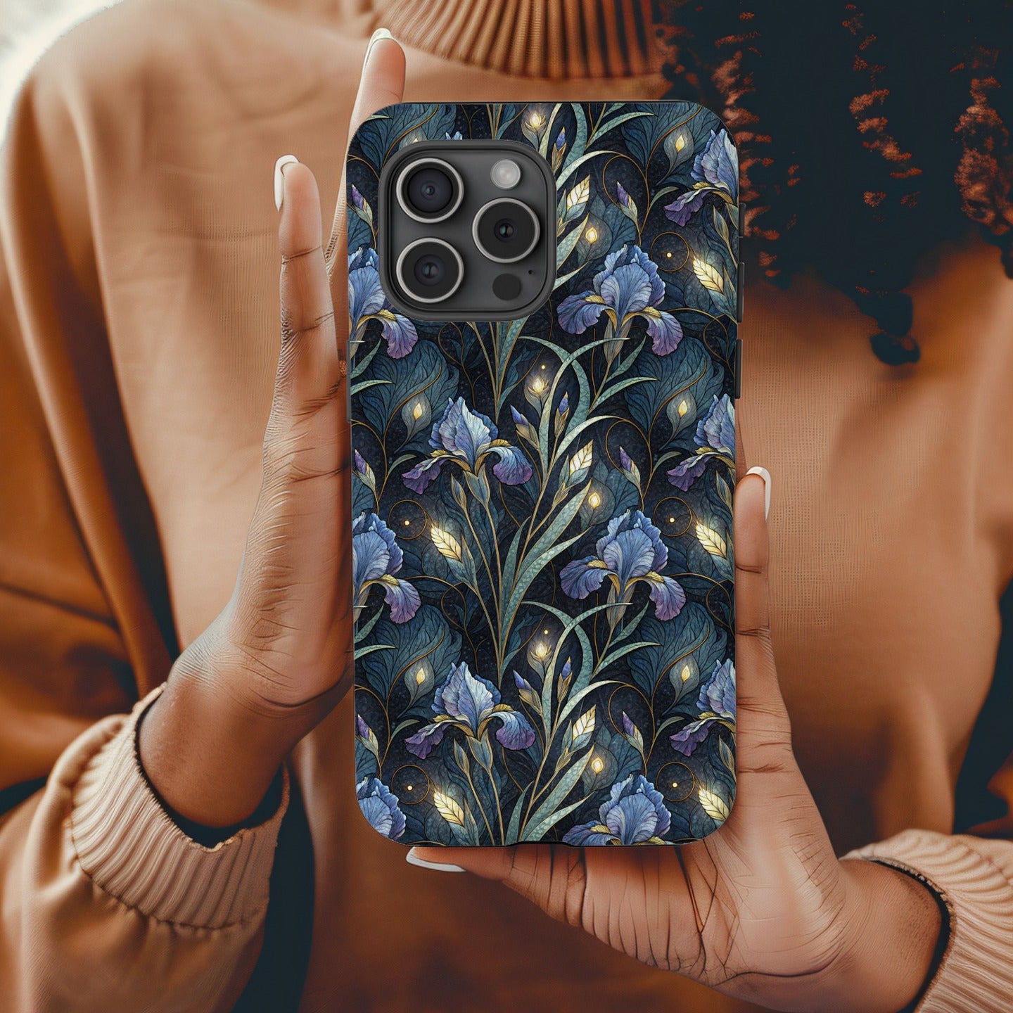 Artistic Flower Design Smartphone Case with Violet Hues