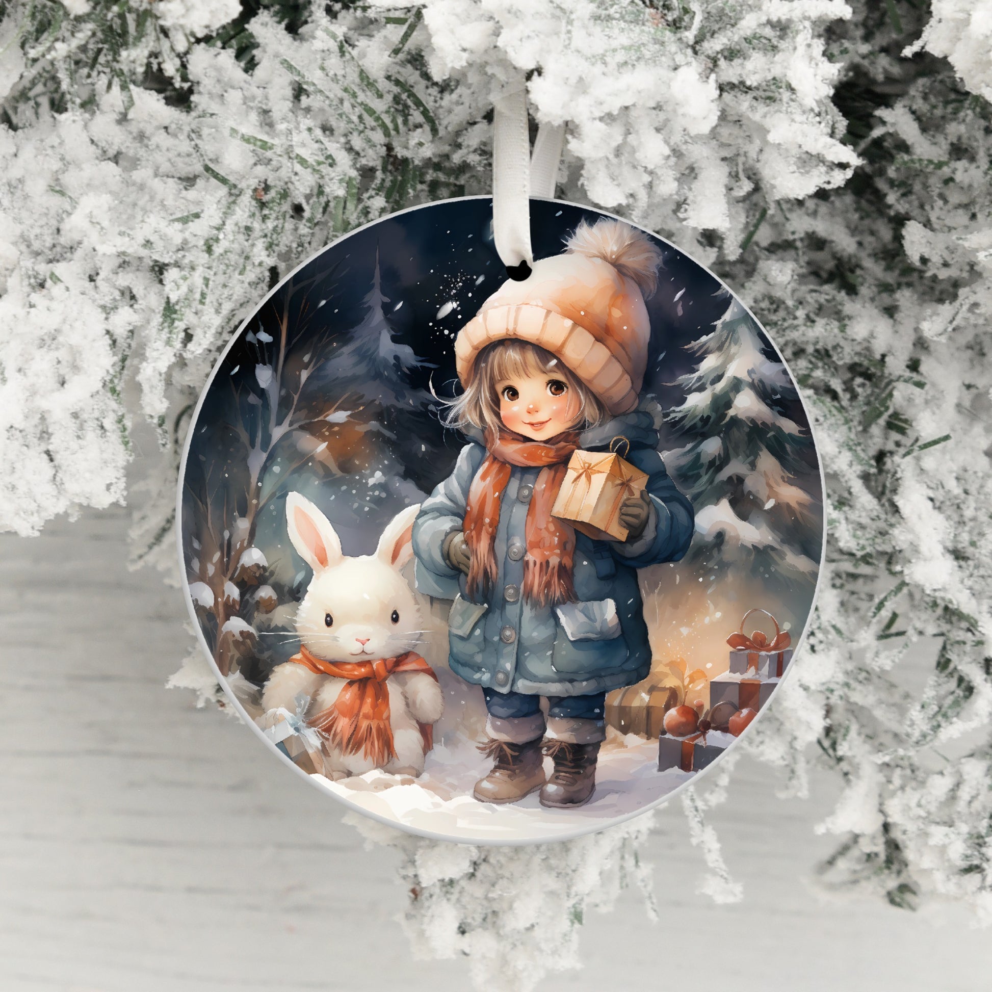 Adorable Winter Scene Girl in Snow Ornament product type