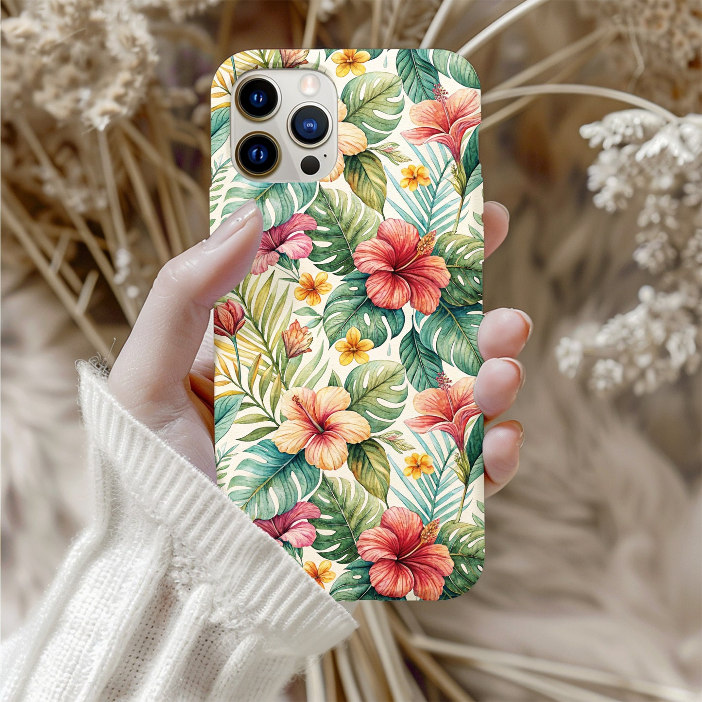 Vibrant Tropical Floral Pattern Phone Case Design