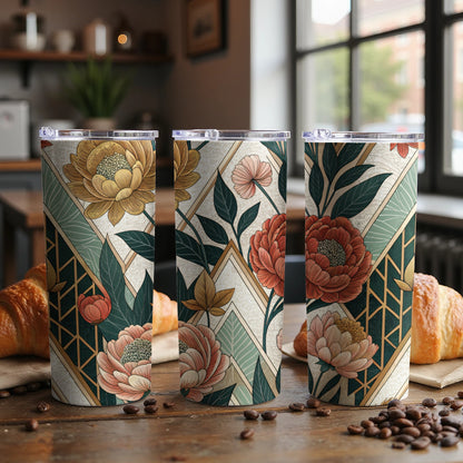 Elegant Floral Arrangement On Geometric Background 20 oz Skinny Tumbler - Walk Greener