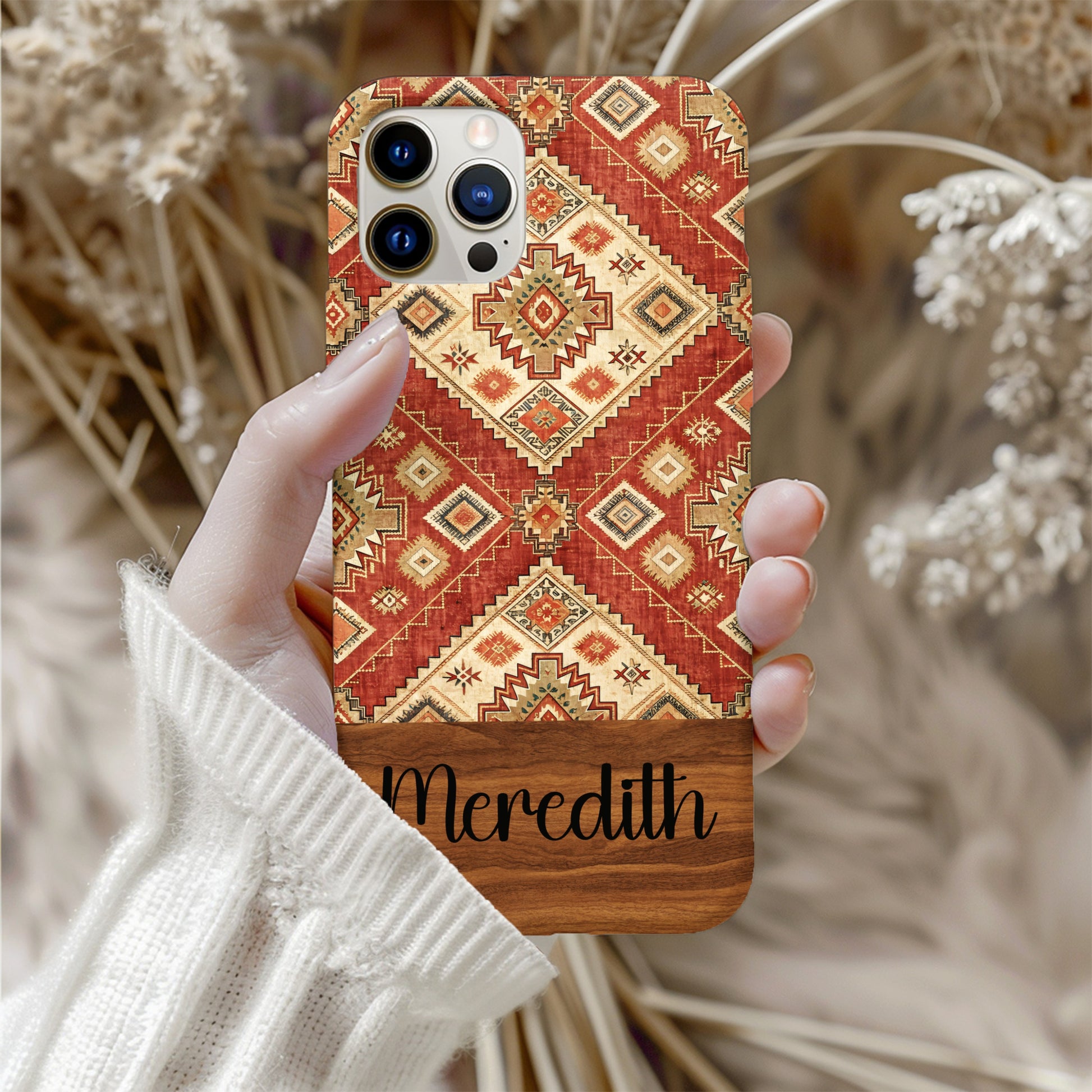Personalized Geometric Pattern Phone Case with Name Meredith