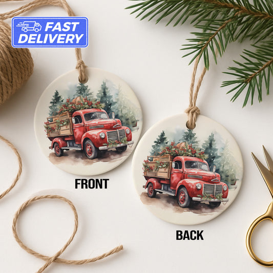 Vintage Red Truck Christmas Tree Ornament product