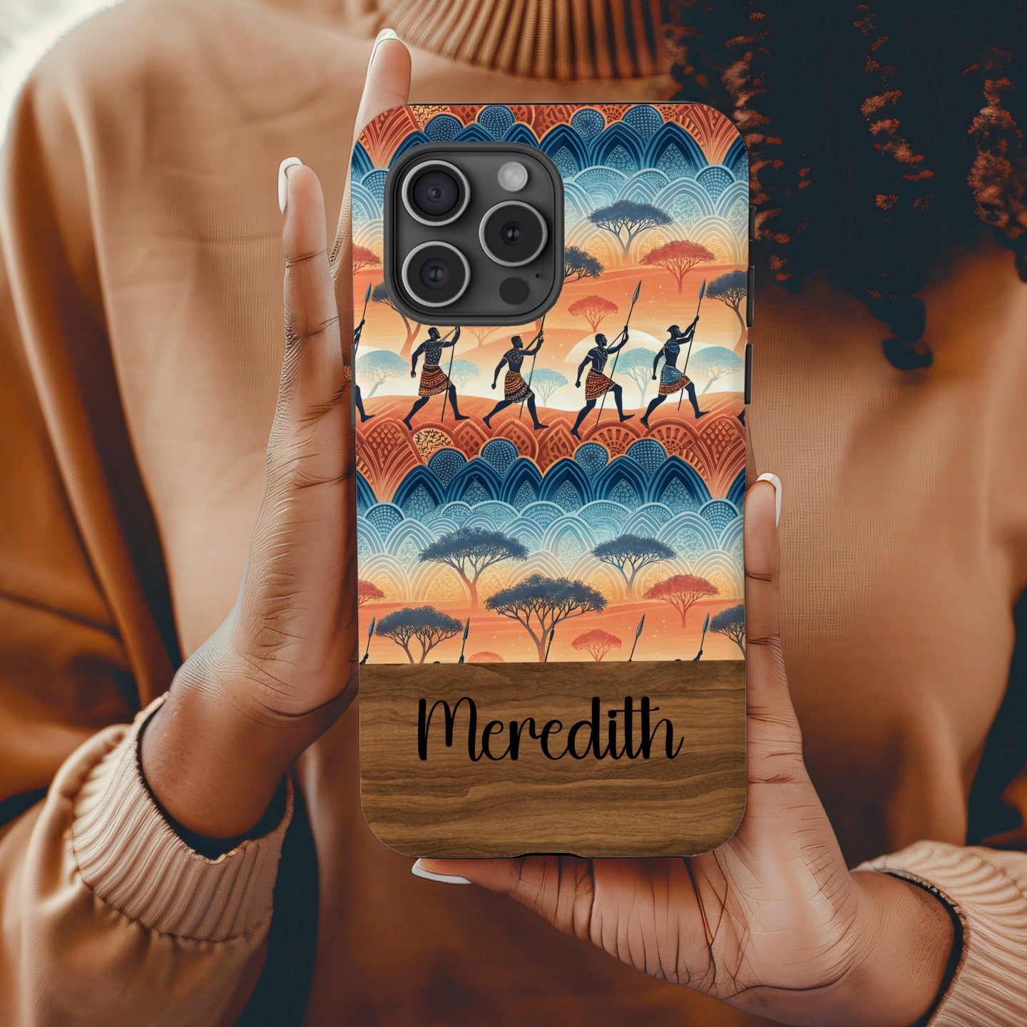 African Savannah Silhouette With Custom Name Phone Case - Walk Greener