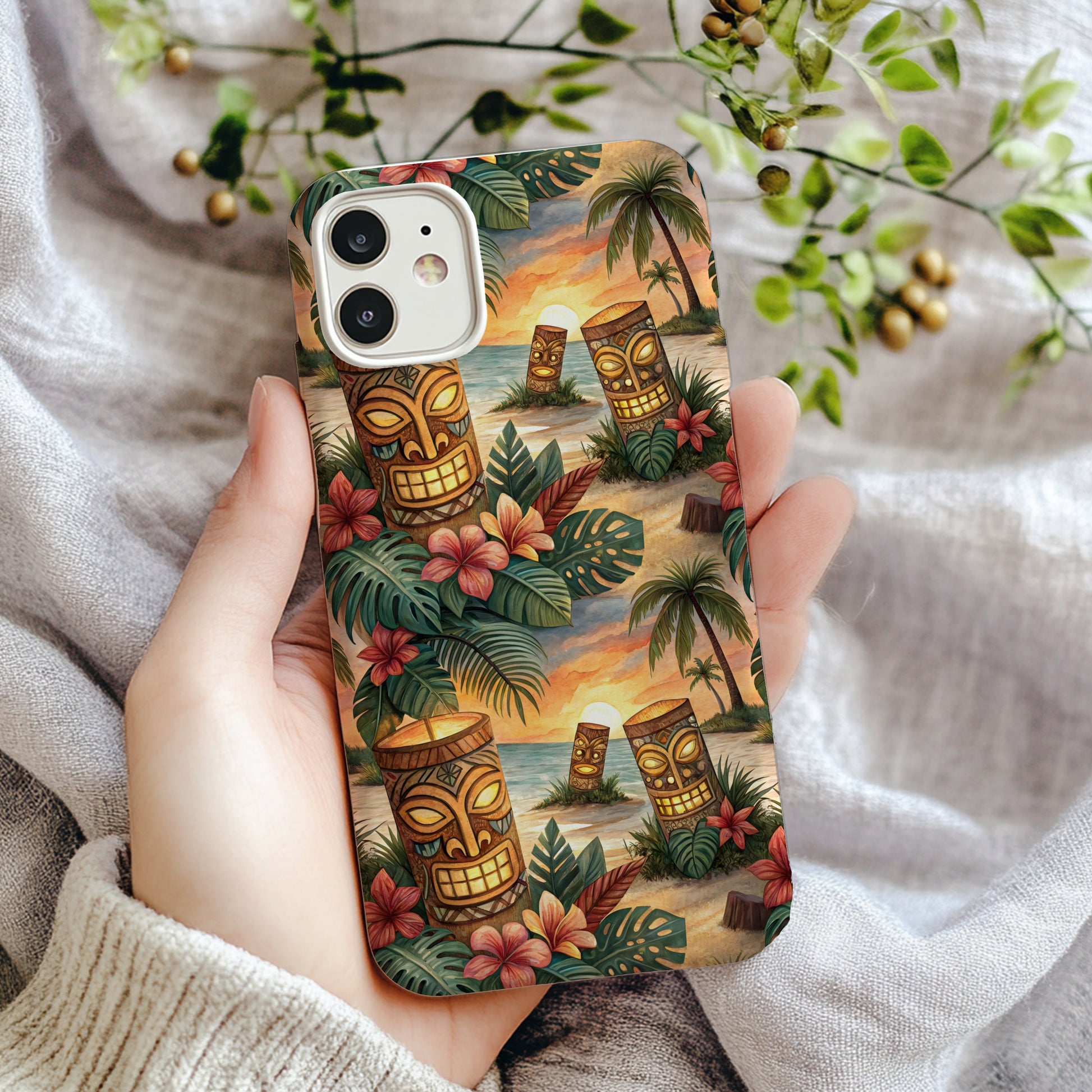 Tropical Tiki Idols Custom Beach View Phone Case - Walk Greener