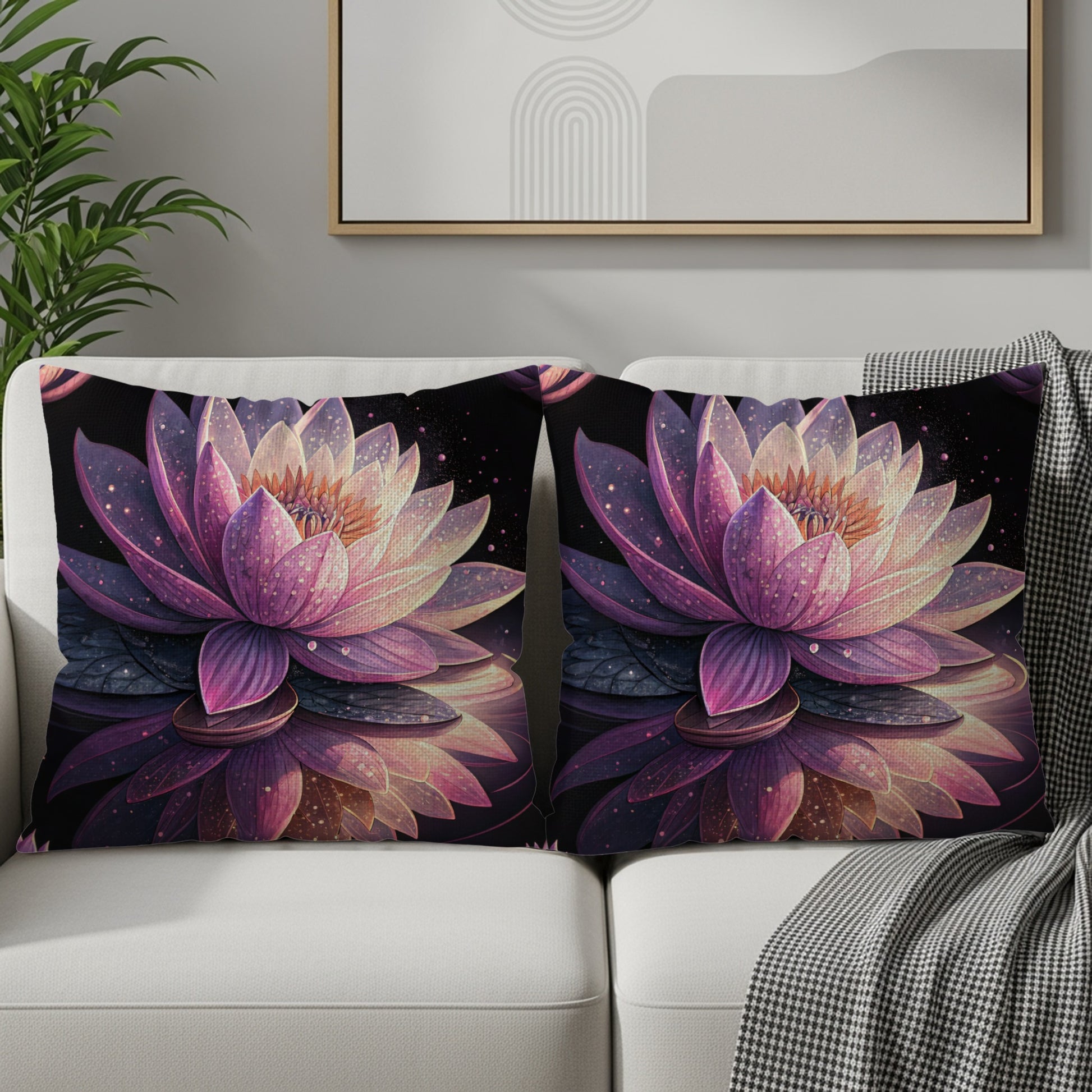 Vibrant Pink Lotus Flower Design Decorative Cushion Cover