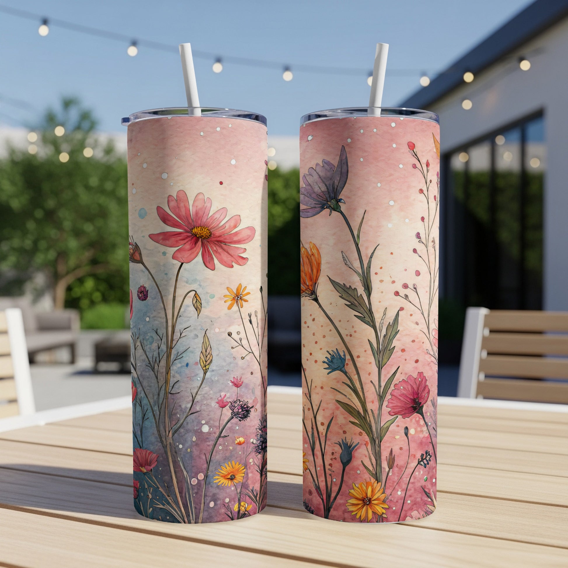 Watercolor Flowers In The Garden Design For 20 oz Skinny - Walk Greener