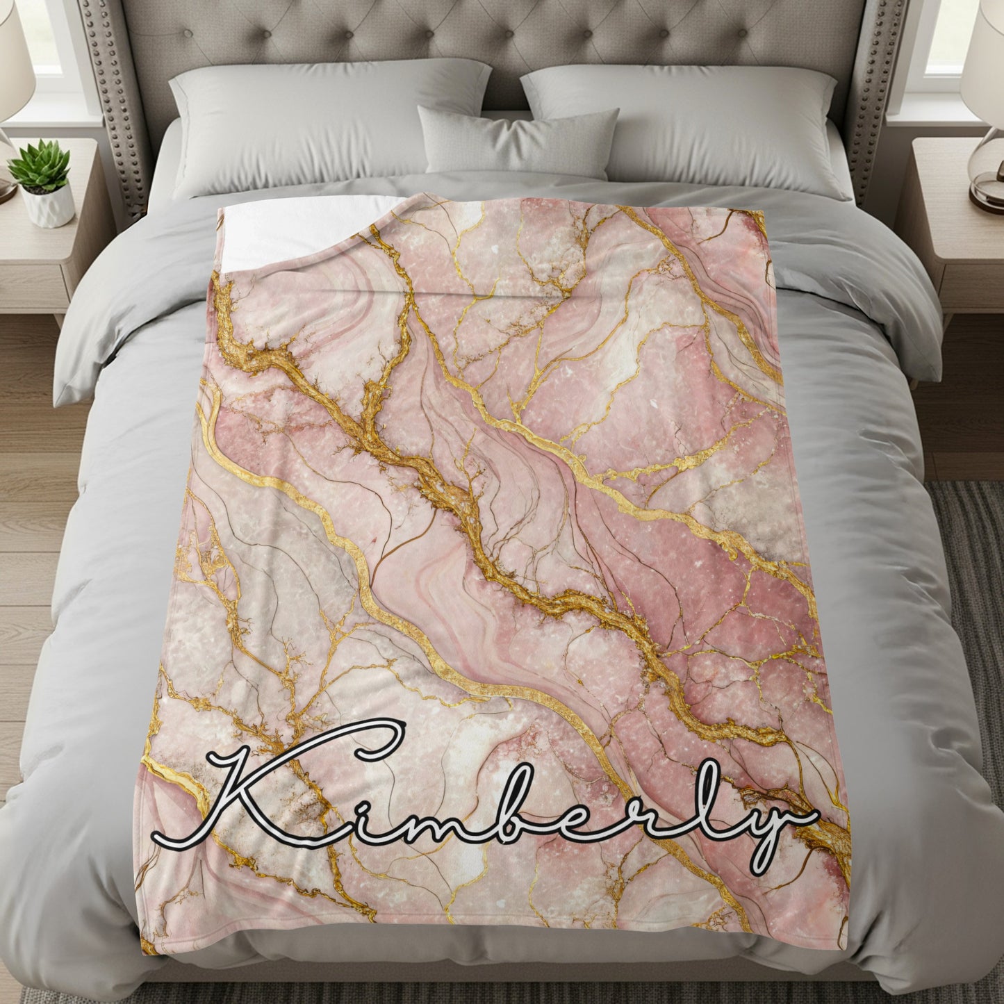 Pink and Gold Marble Pattern Customized Bedding Blanket