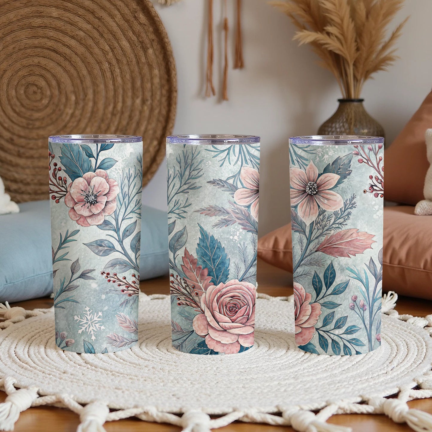 Beautiful Floral Patterned Tumblers with Lids