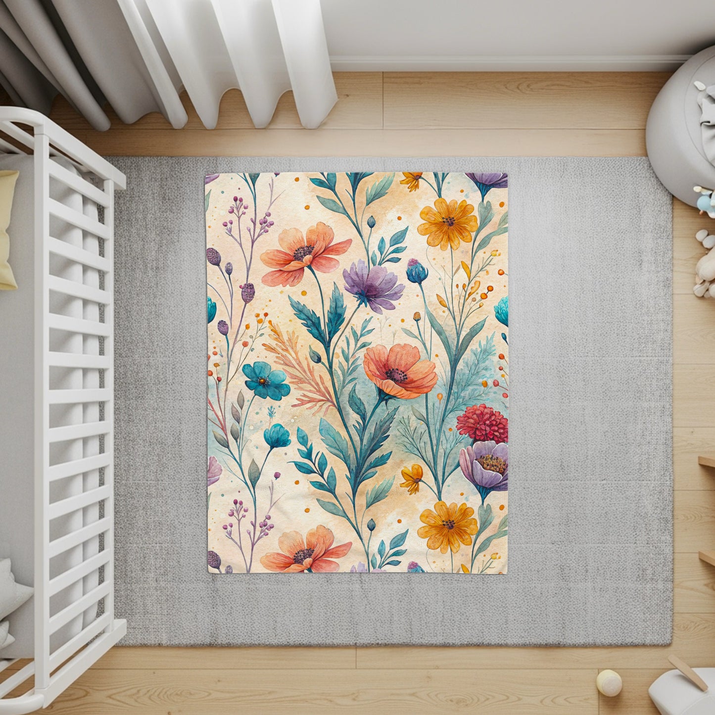 Watercolor Garden Floral Design on Velveteen Plush Blankets - Walk Greener