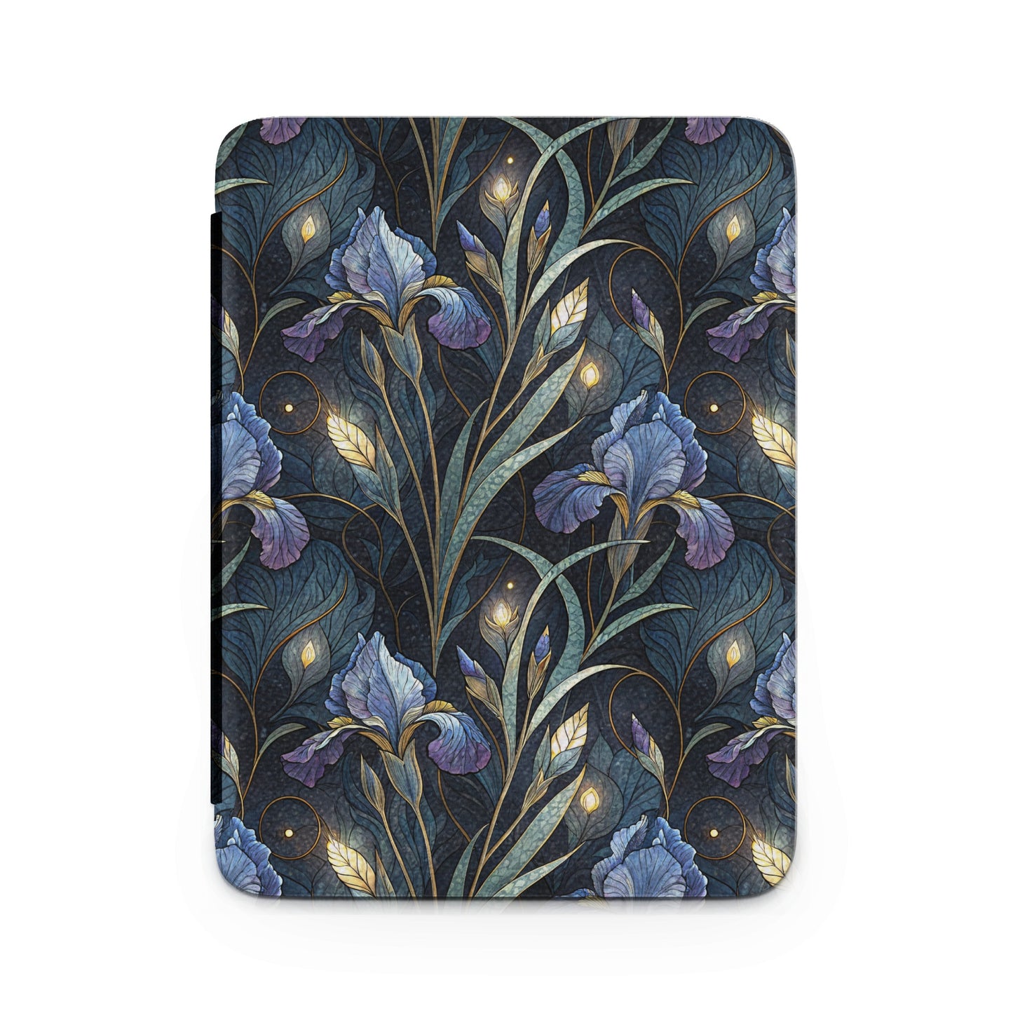 Elegant Blue and Gold Floral Pattern Kindle Case