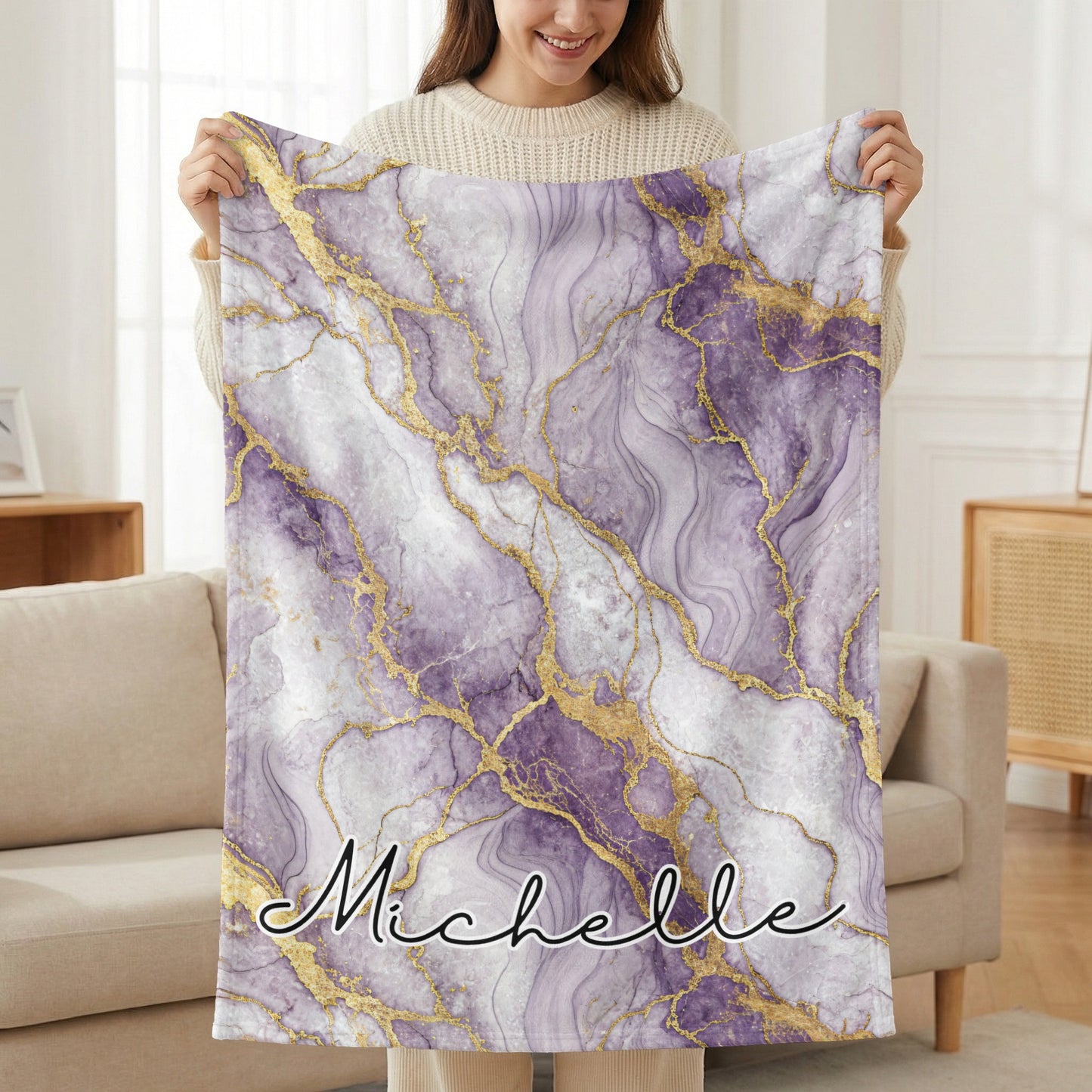 Abstract Purple Veins with Golden Texture Custom Blanket - Walk Greener