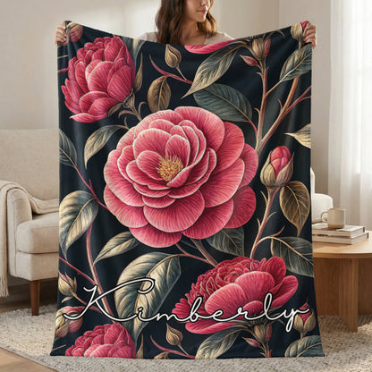 Kimberly Floral Design Blanket with Large Pink Flowers