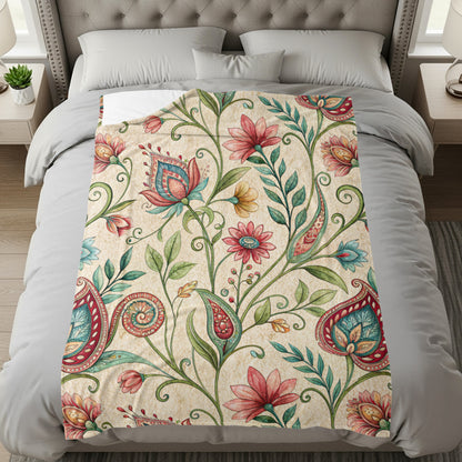 Ornate Floral Design Detailed Watercolor Velveteen Plush Blankets - Walk Greener