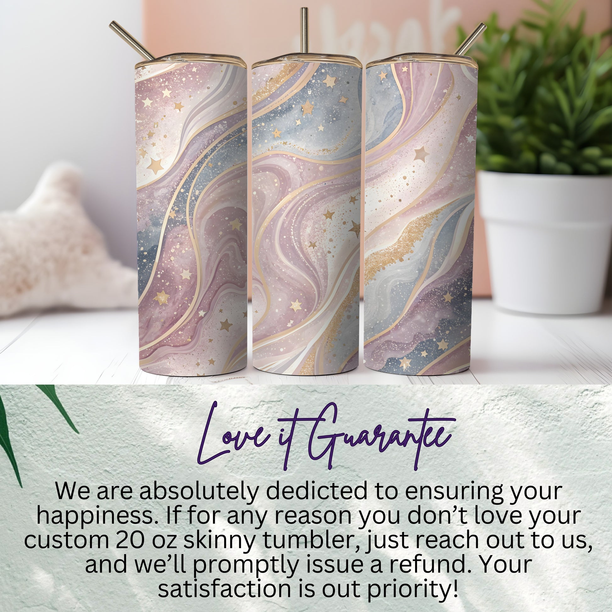 Custom 20 oz Skinny Tumbler with Starry Swirl Design