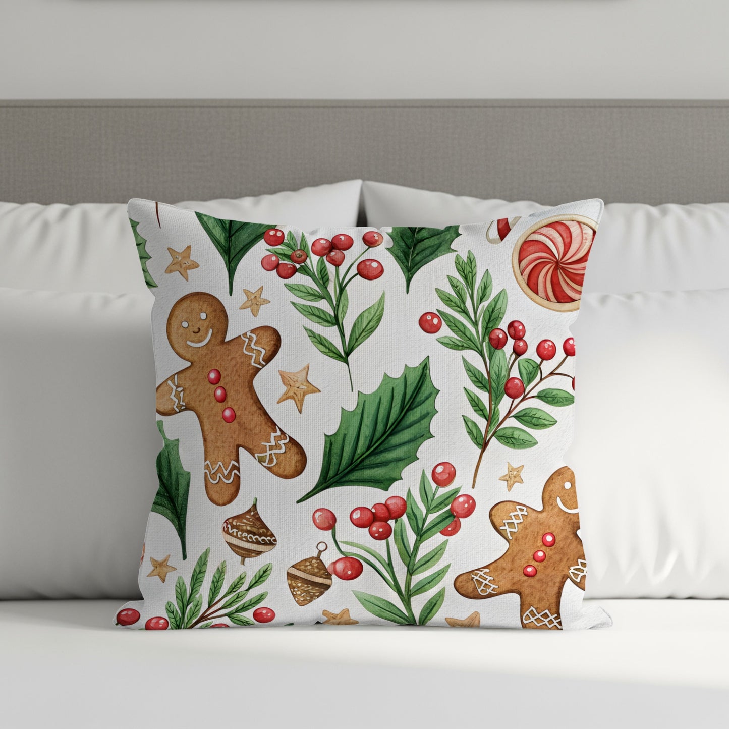 Festive Gingerbread Holiday Pattern Pillow Cover