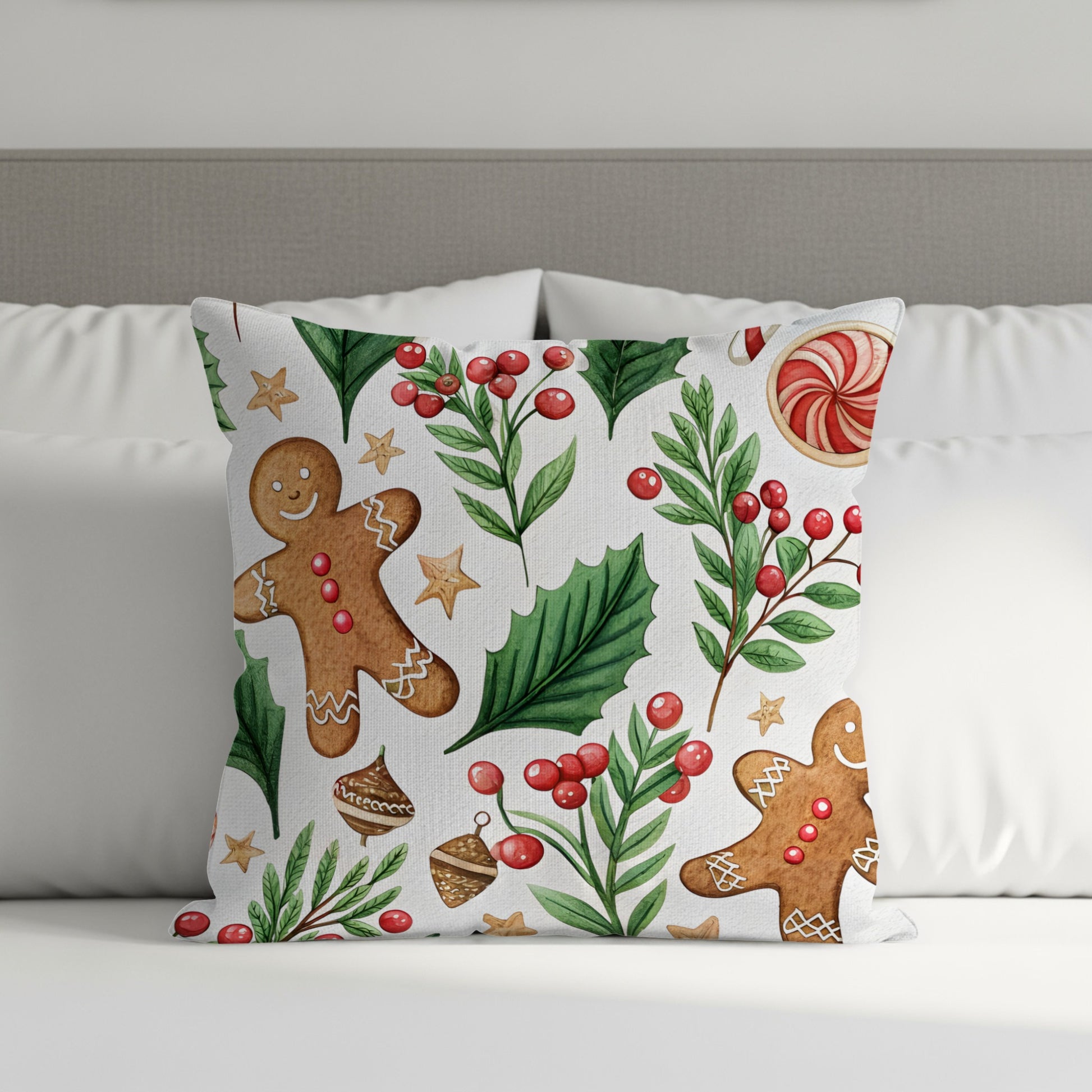 Festive Gingerbread Holiday Pattern Pillow Cover
