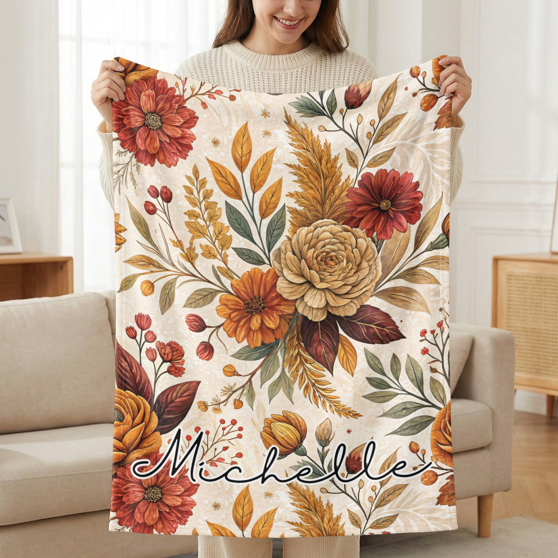 Personalized Floral Blanket with Custom Name Michelle