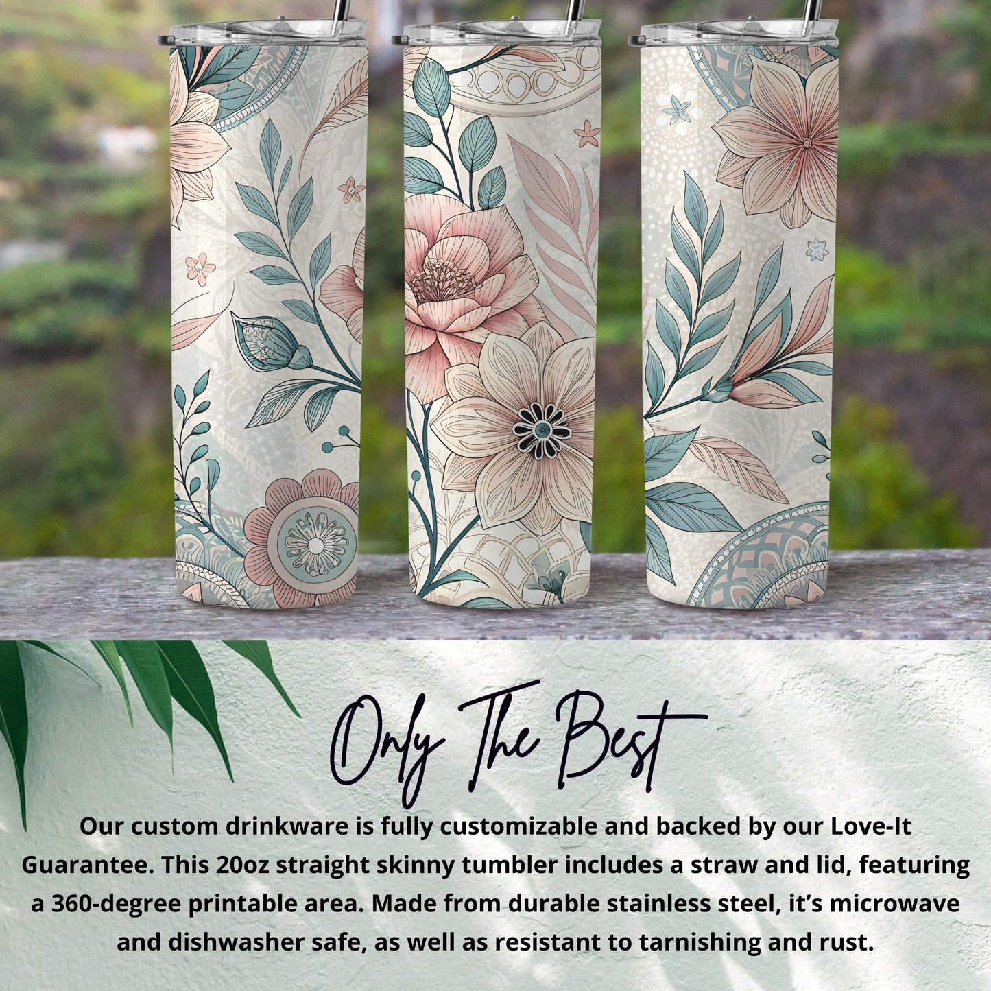 Floral Design 20oz Straight Skinny Tumbler