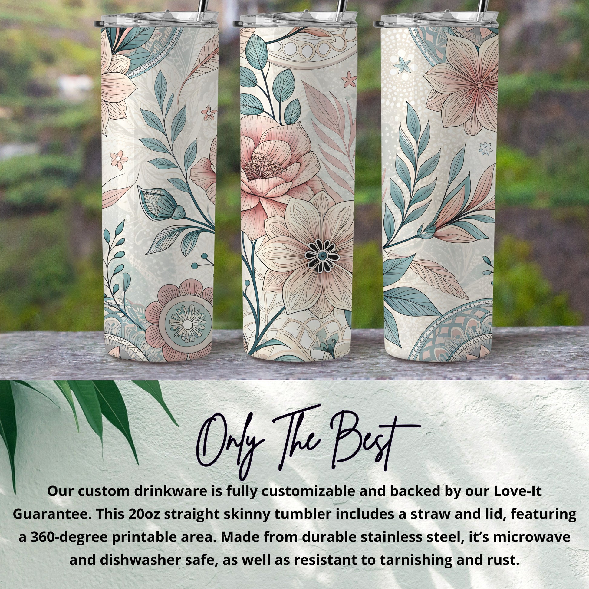 Floral Design 20oz Straight Skinny Tumbler