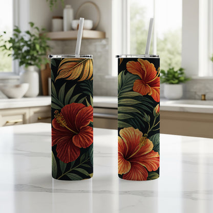 Hawaiian Hibiscus Floral Tall Tumbler with Straw