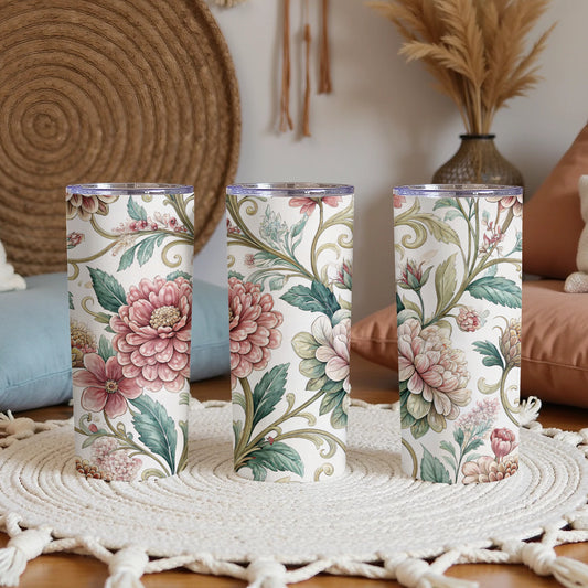 Floral Botanical Pattern In Pink and Green 20 oz Skinny Tumbler - Walk Greener