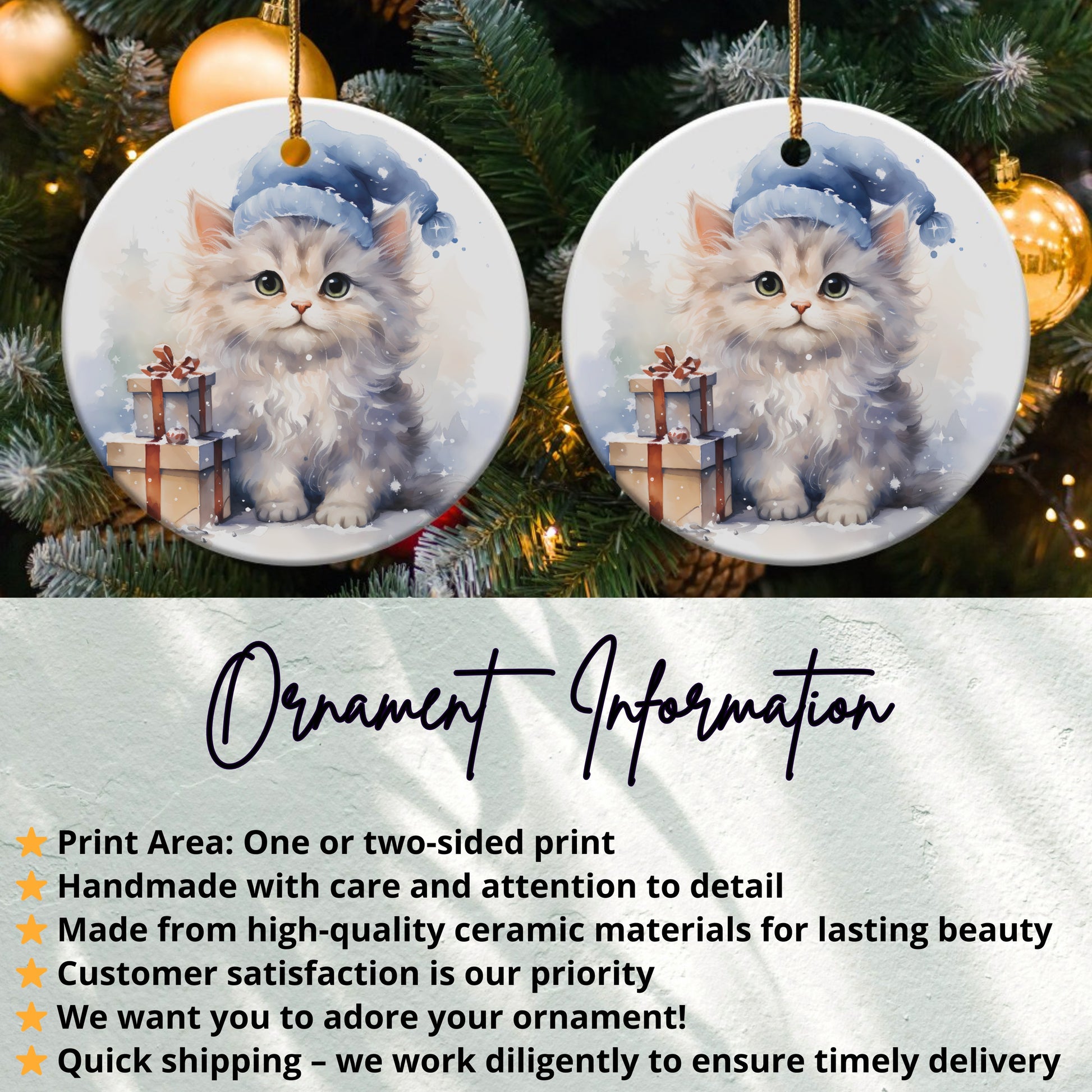 Adorable Kitten With Gifts Christmas Ornament product