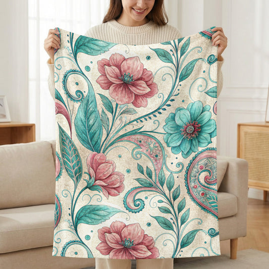 Floral Paisleys in Pink and Teal Watercolor Style Art - Walk Greener