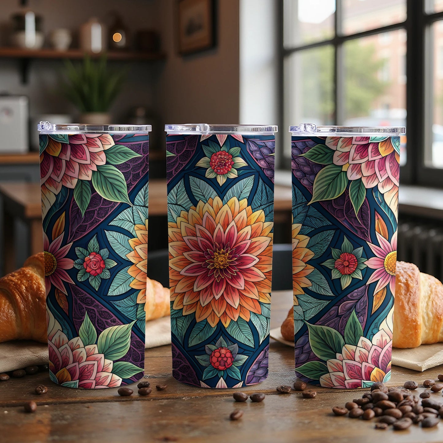 Floral Delightful Patterns Design in Bold Colors 20 oz Skinny Tumbler - Walk Greener