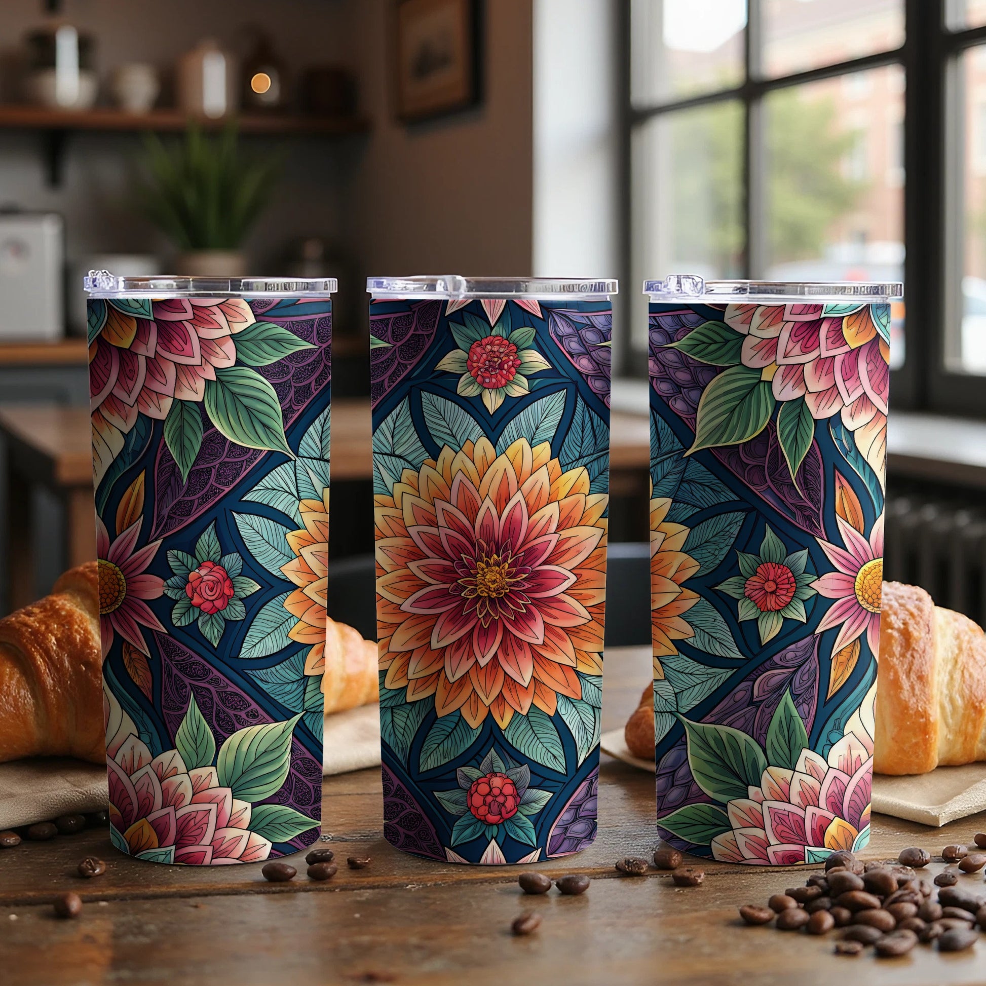 Floral Delightful Patterns Design in Bold Colors 20 oz Skinny Tumbler - Walk Greener