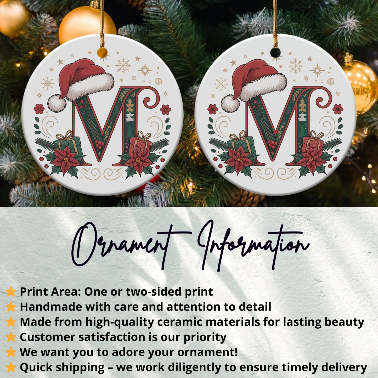 Personalized Initial Santa Hat Christmas Ornament product