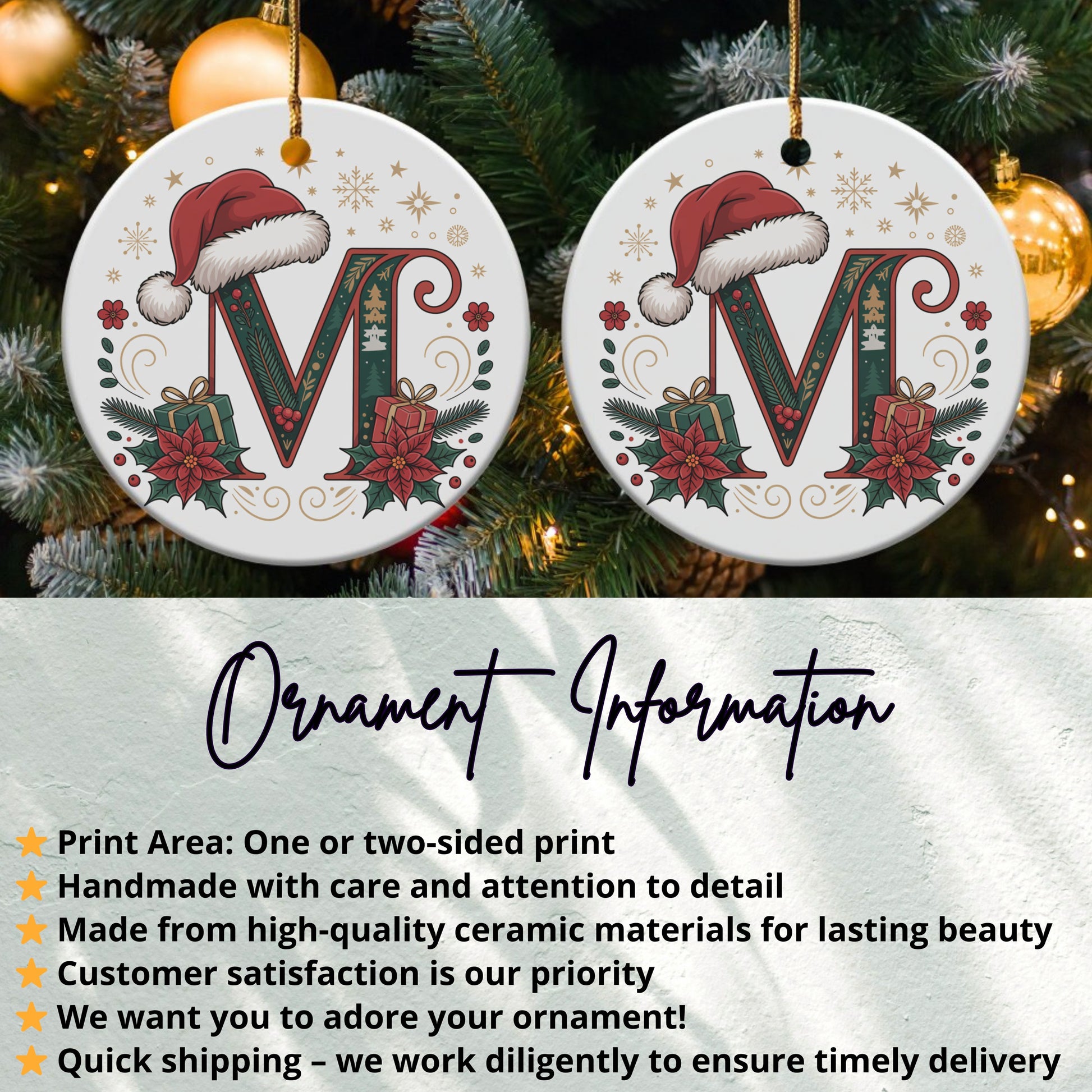 Personalized Initial Santa Hat Christmas Ornament product