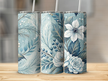 Blue Floral Tumbler with Elegant Nature Pattern