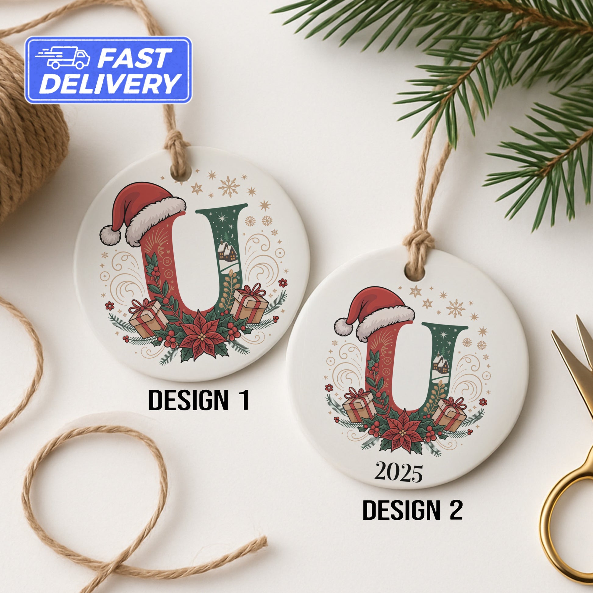 Personalized Santa Initial Christmas Ornament product