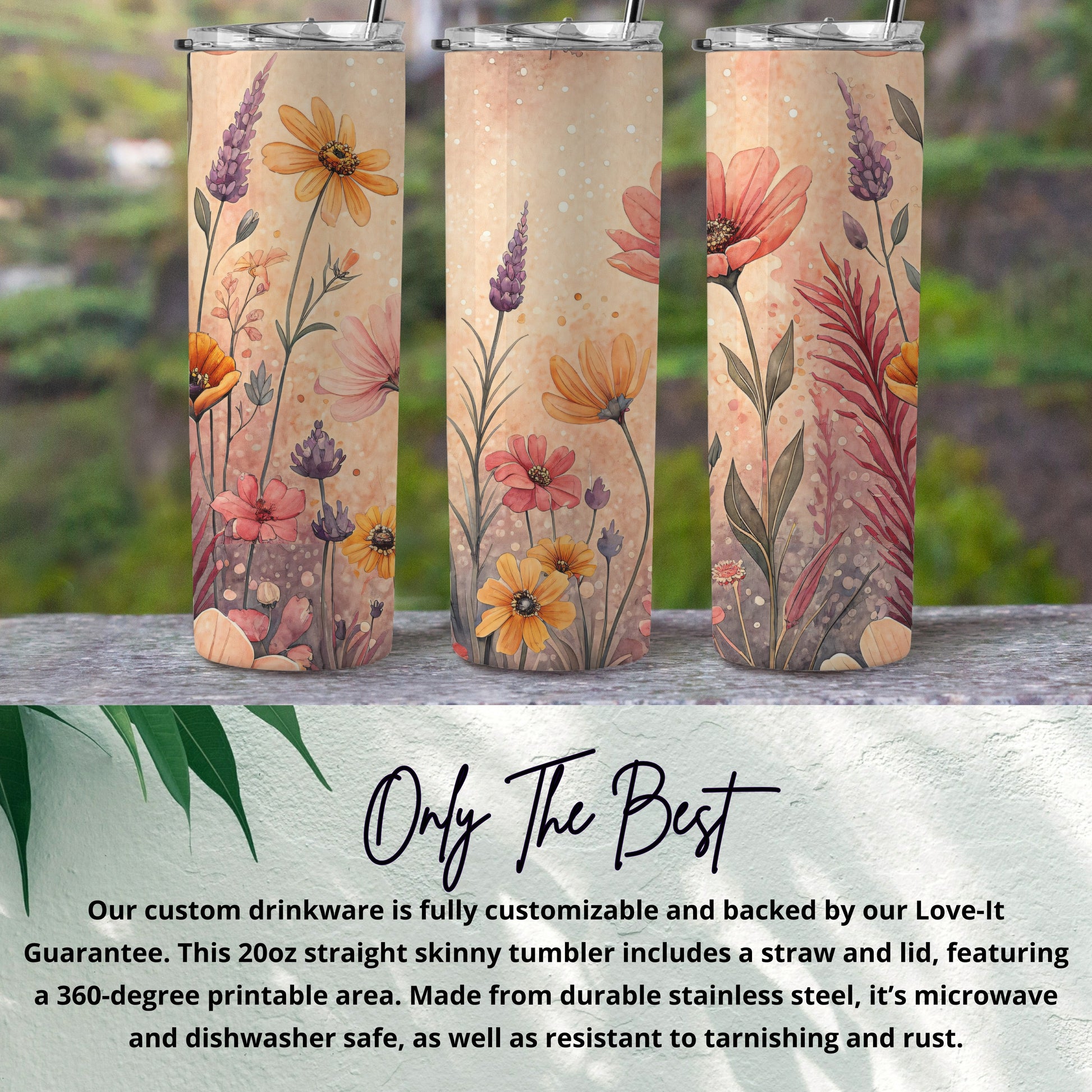 Floral Watercolor Design Artistic Pattern 20 oz Skinny Tumbler - Walk Greener