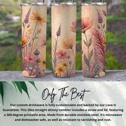 Floral Watercolor Design Artistic Pattern 20 oz Skinny Tumbler - Walk Greener