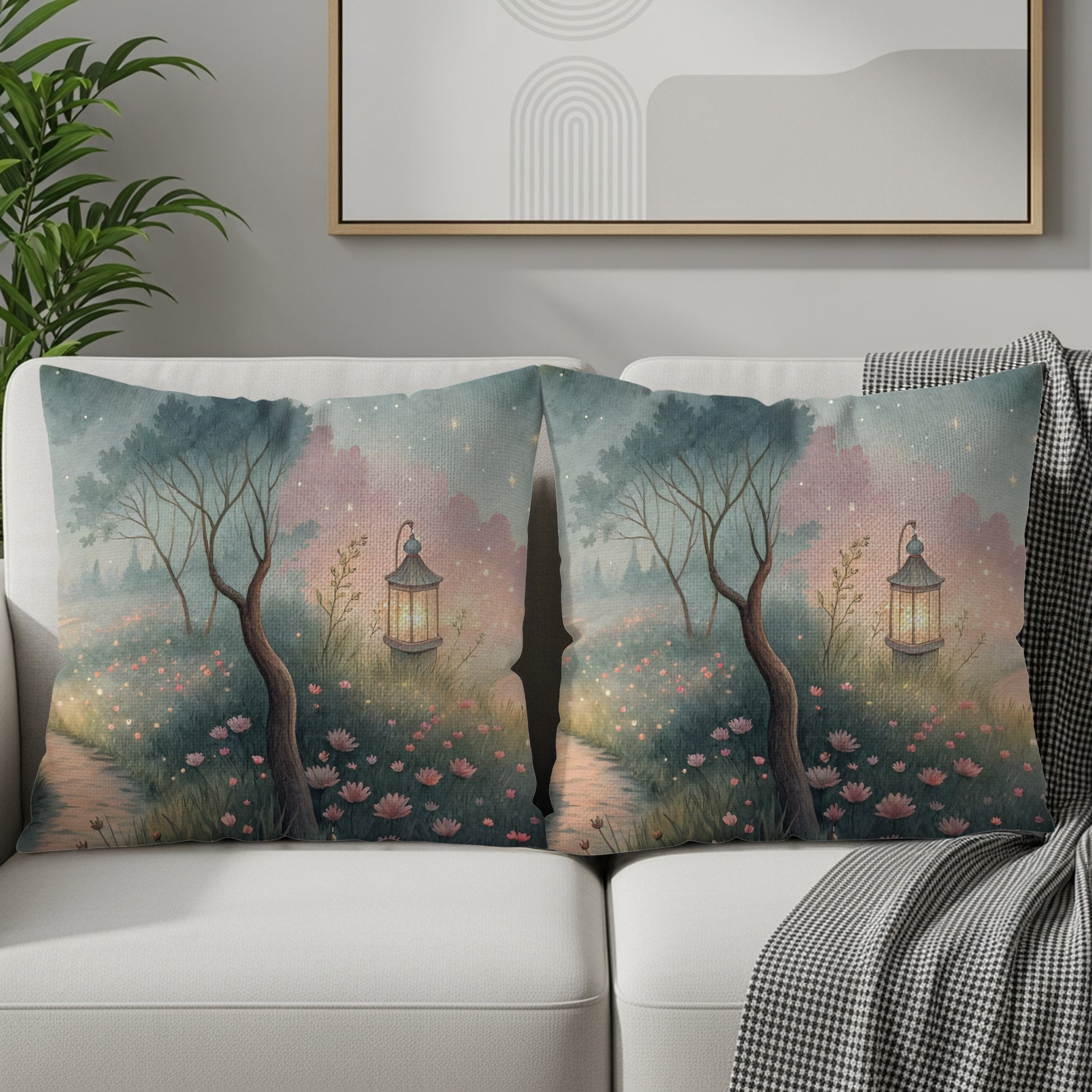 Enchanting Night Garden Scene Throw Pillow Set