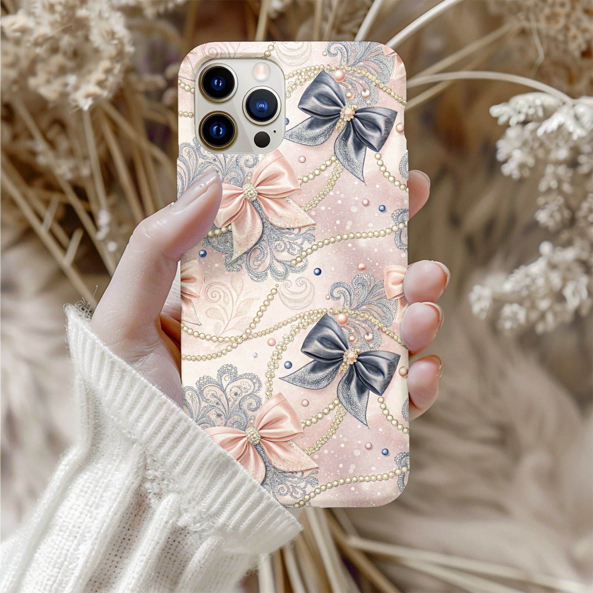 Elegant Pink and Blue Bow Design Phone Case