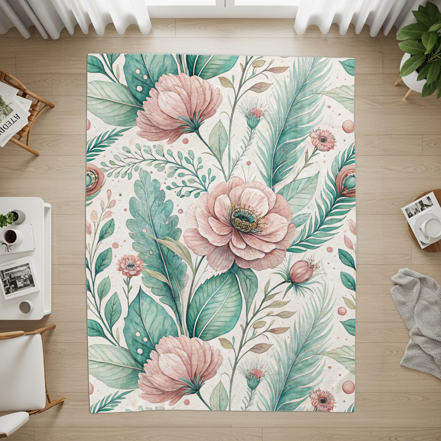 Floral Harmony Dreamy Botanical Watercolor Velveteen Plush Blankets - Walk Greener