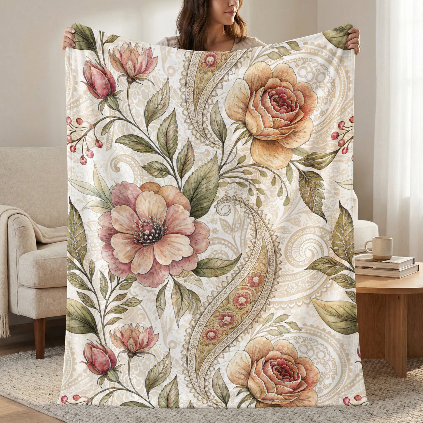 Artistic Floral Delight Roses Blossoms Velveteen Plush Blankets - Walk Greener