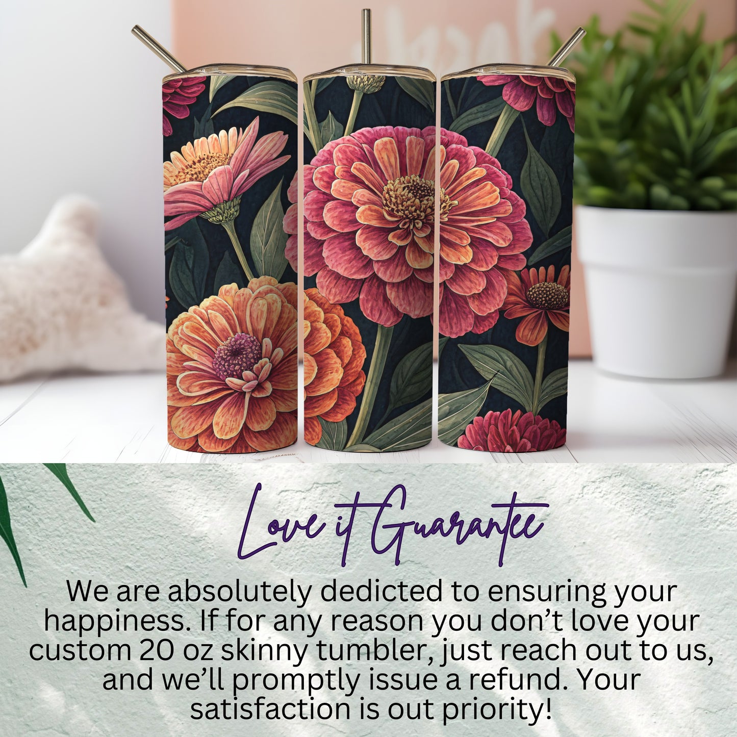 Floral Design Custom 20 oz Skinny Tumbler Product