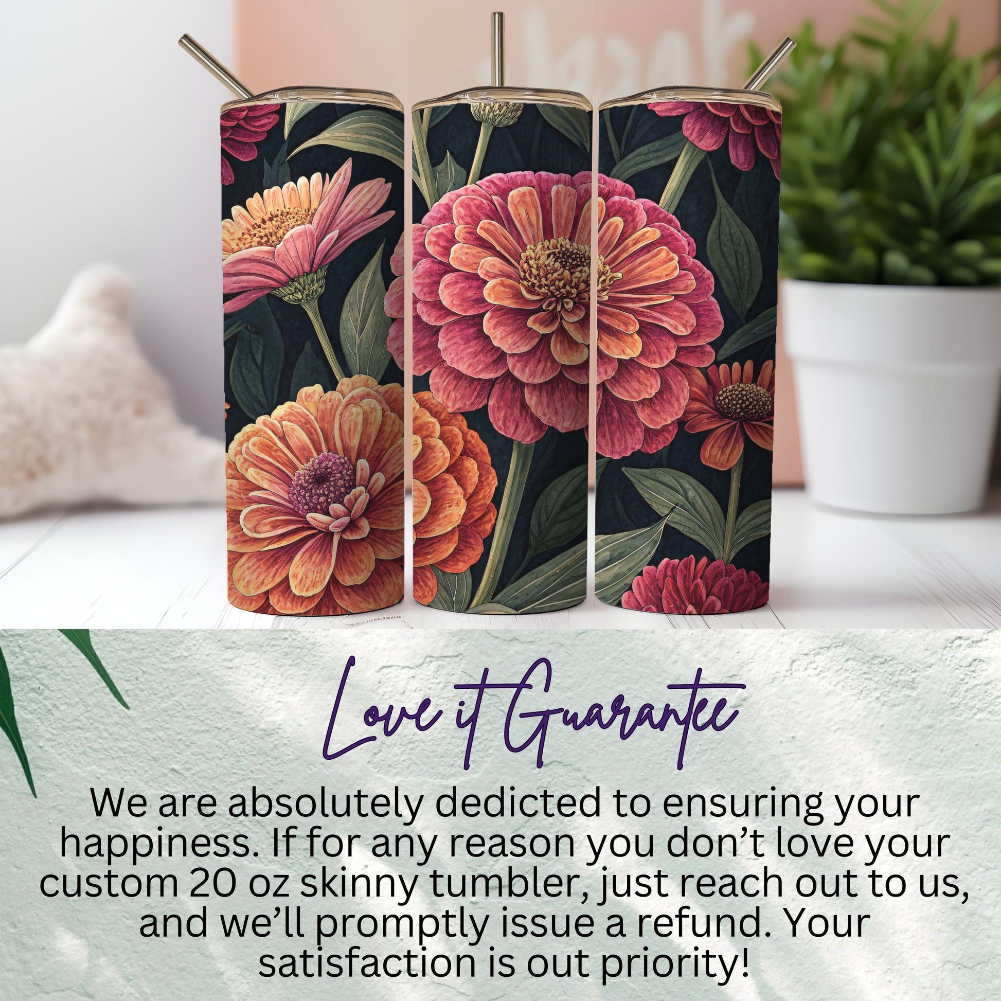 Floral Design Custom 20 oz Skinny Tumbler Product