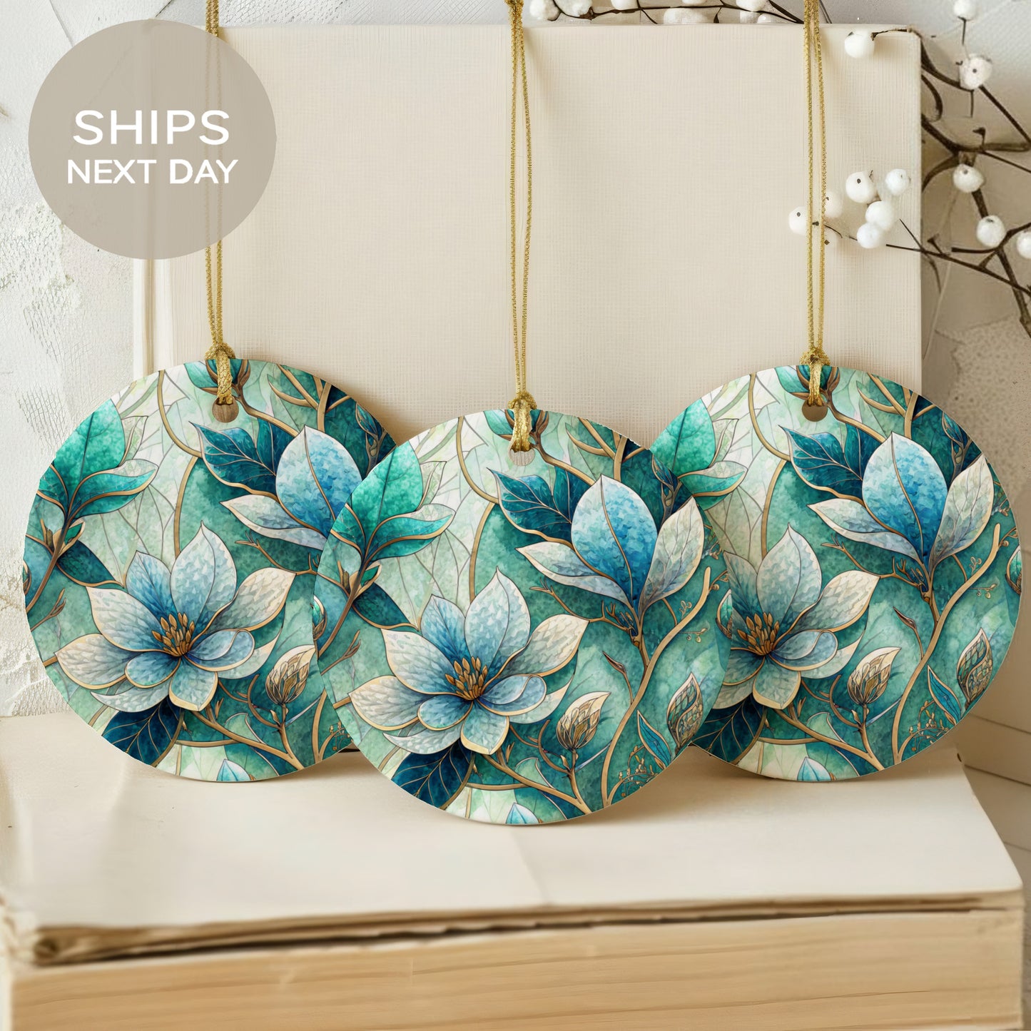 Floral Blue and Green Decorative Hanging Ornament