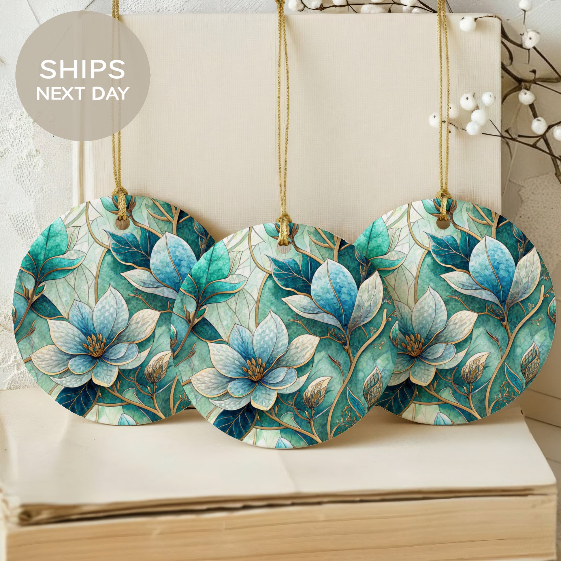 Floral Blue and Green Decorative Hanging Ornament