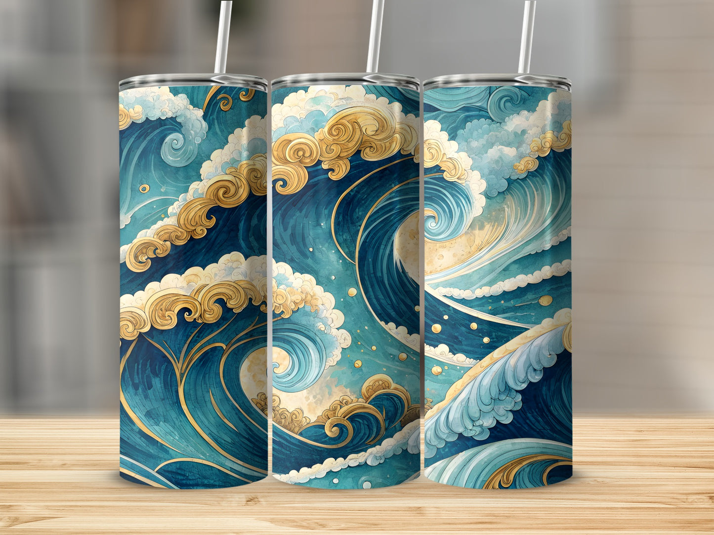 Artistic Ocean Waves Insulated Tumbler with Lid Cup