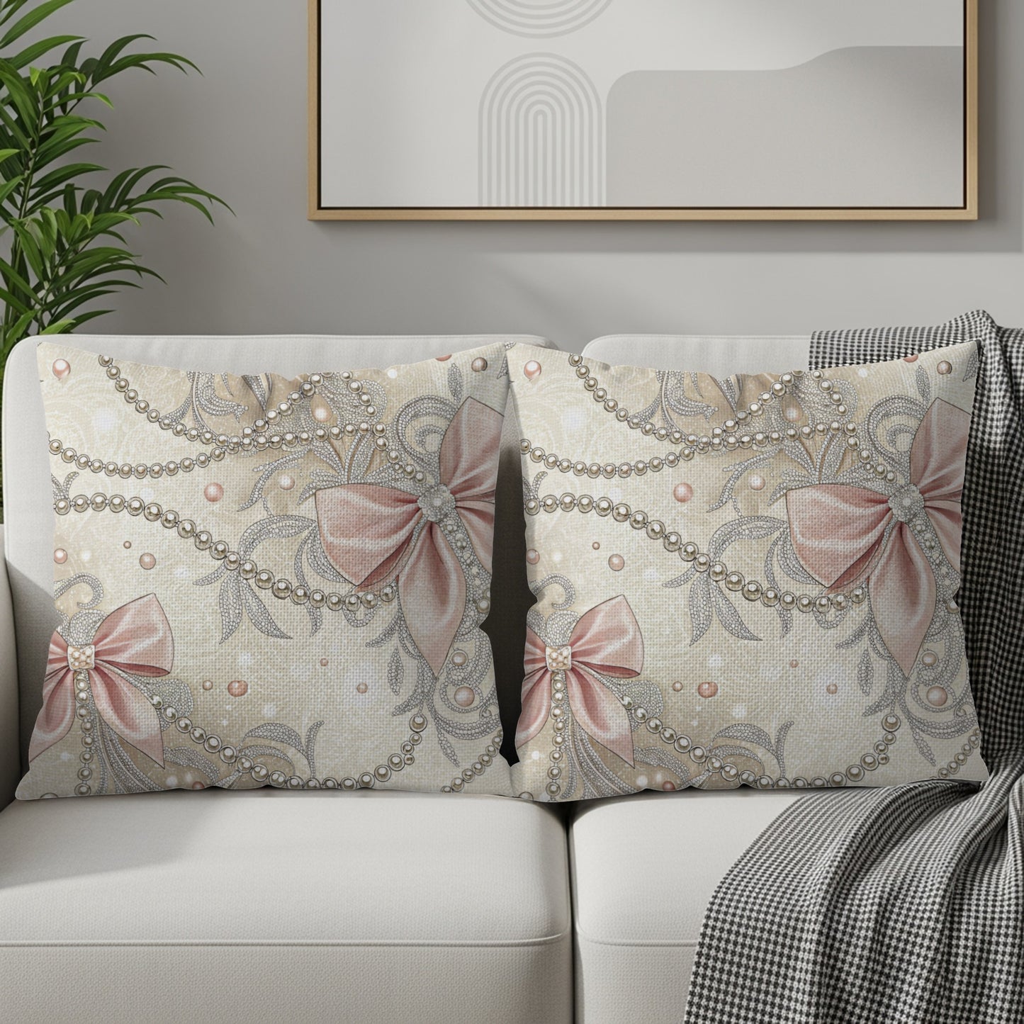 Glamorous Bows and Pearls Pattern Design Pillows & Pillow Cases - Walk Greener