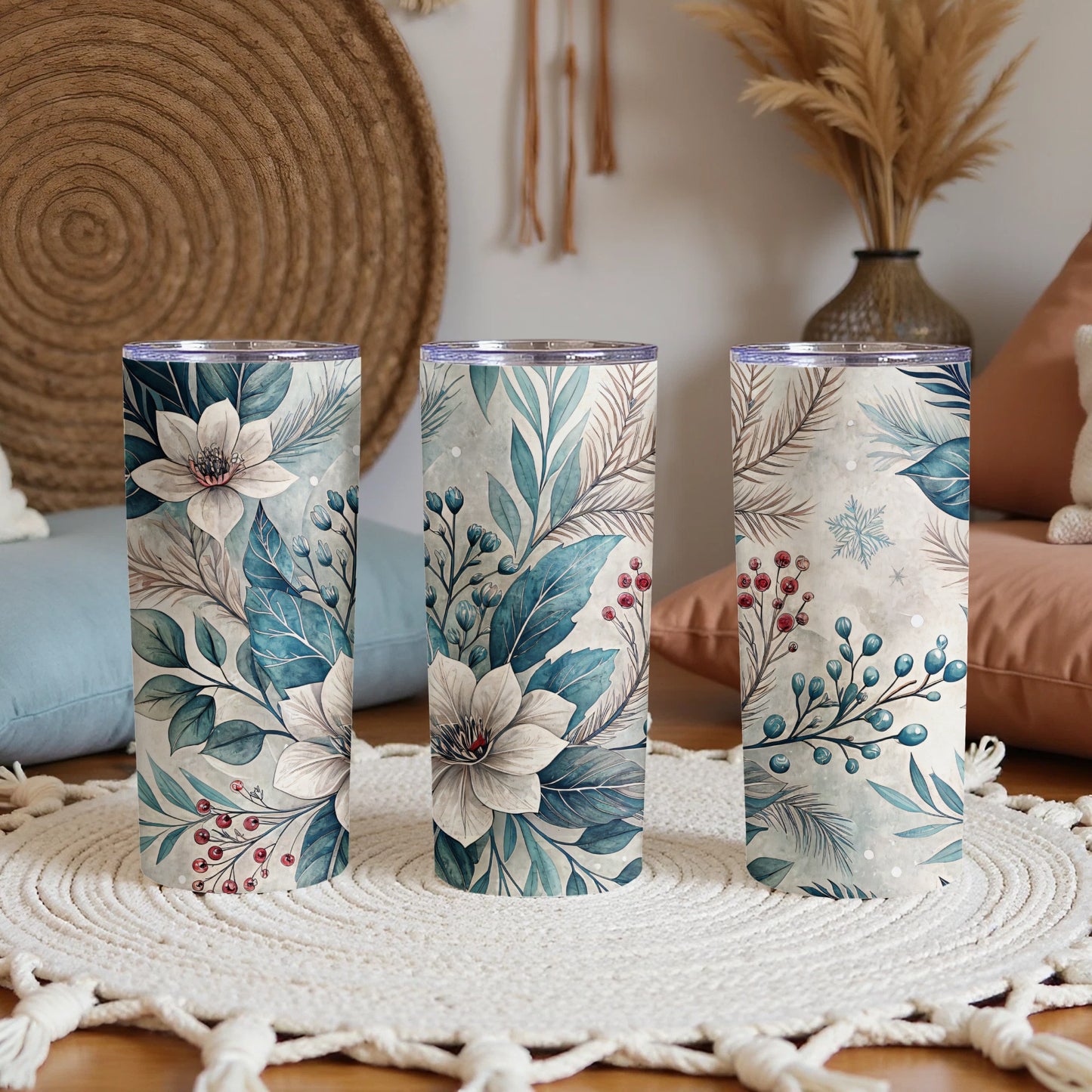 Floral Botanical Print Tumbler for Stylish Beverage Holder