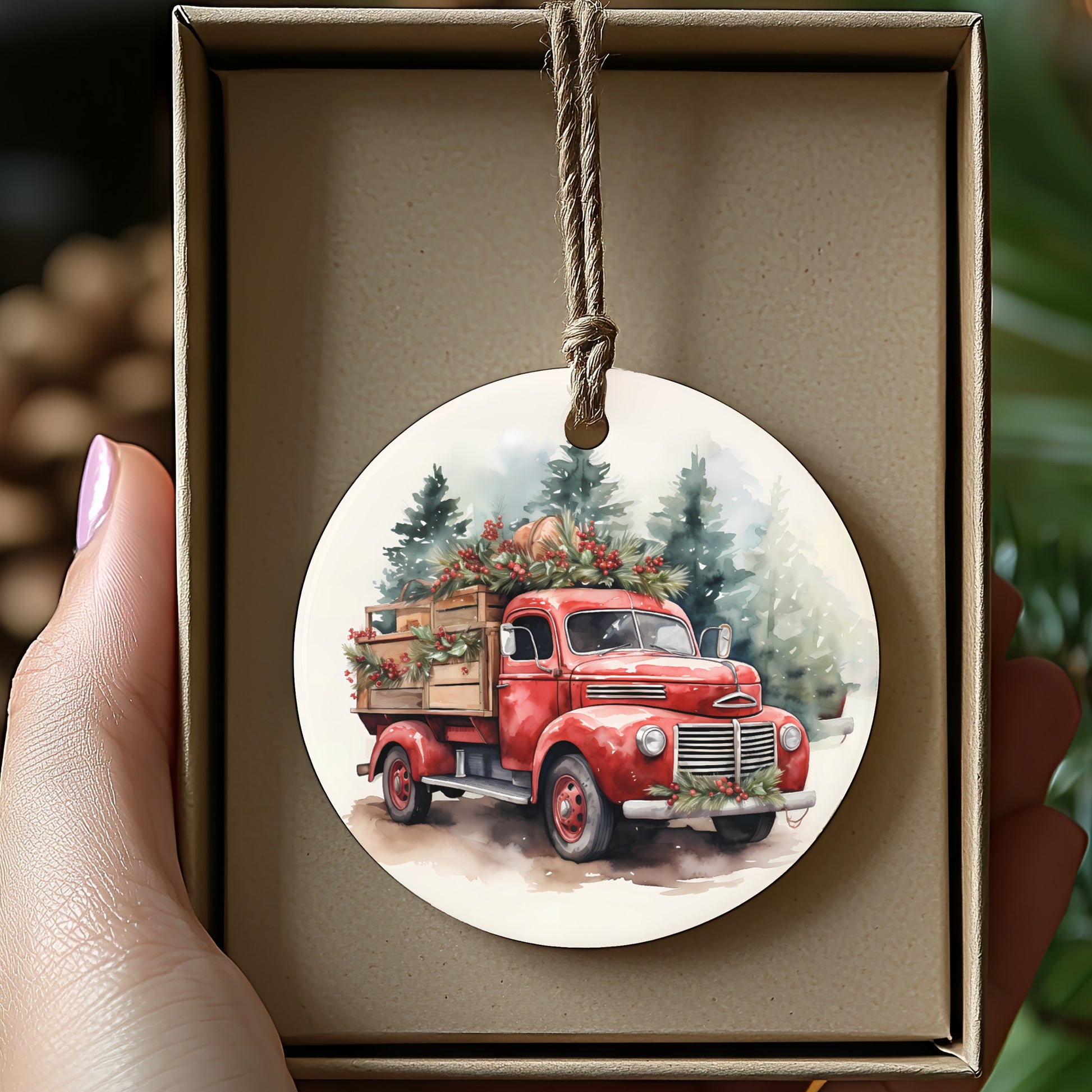Vintage Red Truck Christmas Tree Ornament product