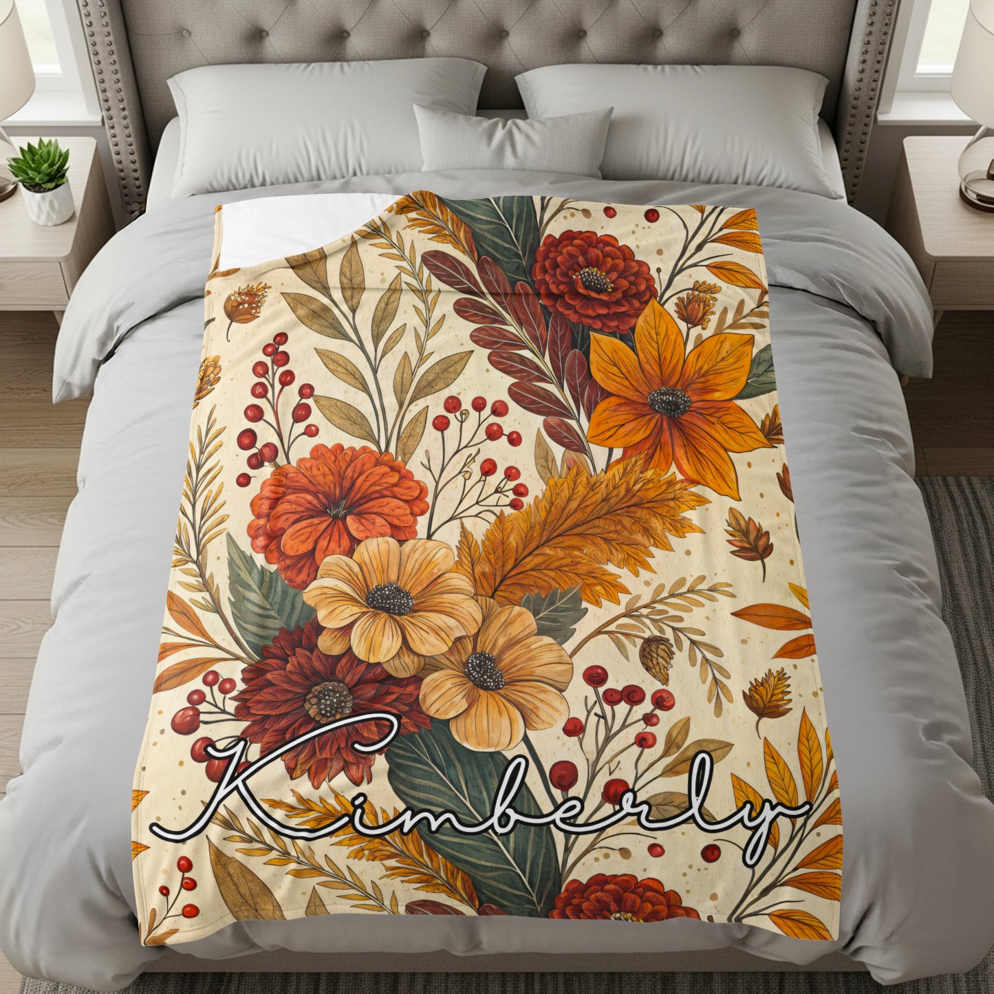 Personalized Floral Bedding with Autumn Flowers Design