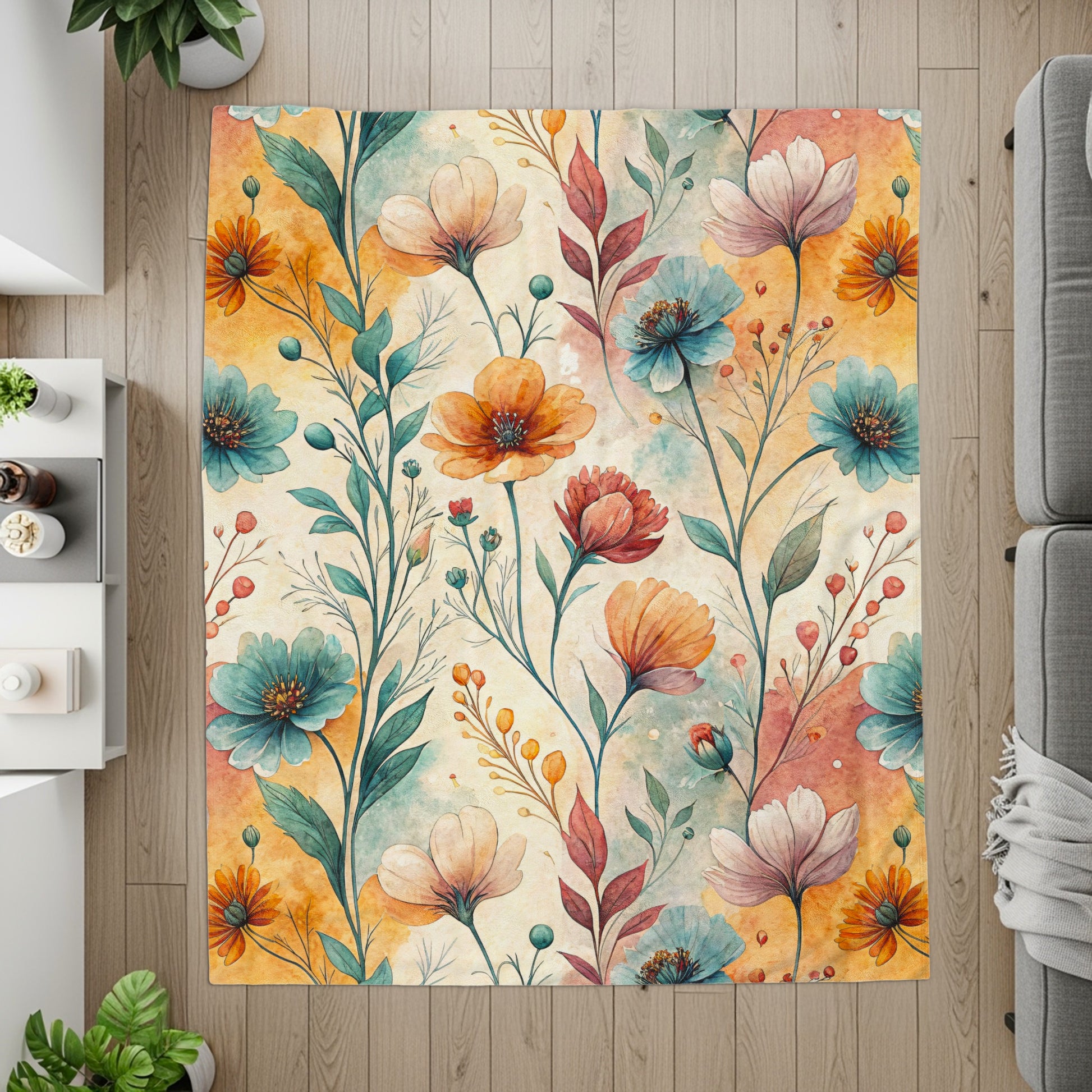 Floral Symphony a Watercolor Delight Velveteen Plush Blankets - Walk Greener